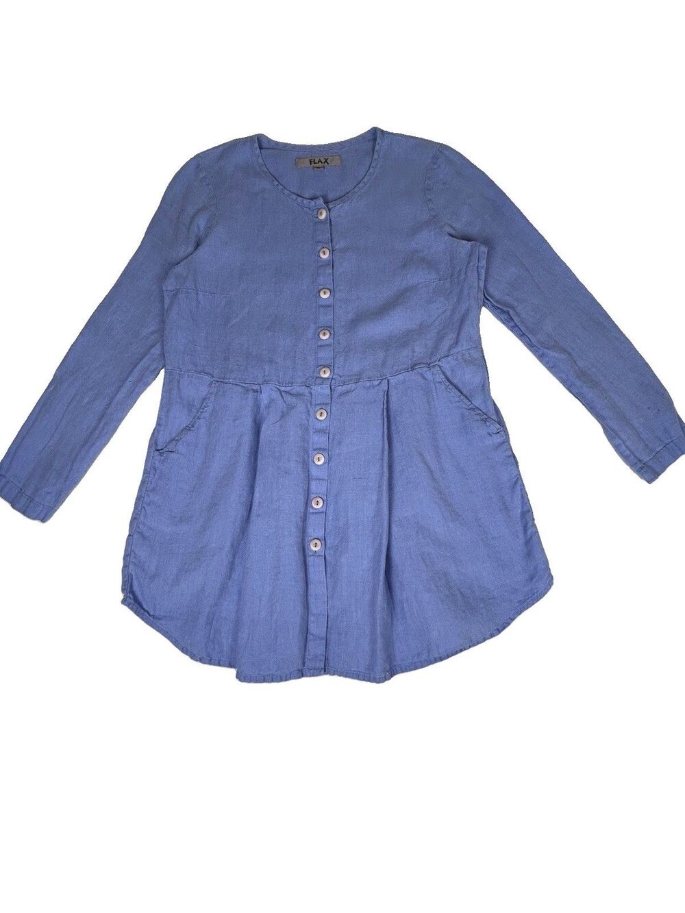 FLAX linen lagen look pleats & pockets button over size mini /tunic Sz P/XS/4-6